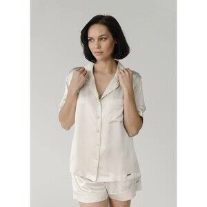 Cozy Earth Women's Serenity Silk Classic Short Sleeve Pajama Top Champagne - S